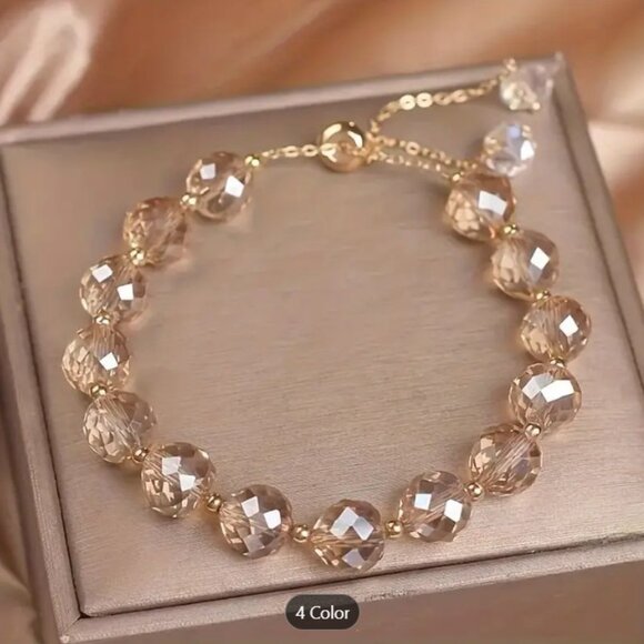 ✨NEW✨ Elegant Glass Crystal Bead Bracelet - Multi, Cyan Green, Champagne - Picture 6 of 6